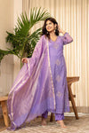 GRACEFUL LAVENDER EMBROIDERED COTTON SILK KURTA SET WITH DUPPATA