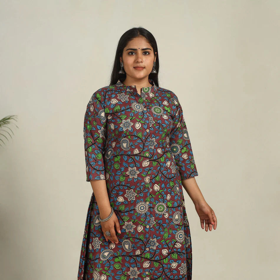 Brown - Printed Cotton A-Line Kalamkari Kurta 12