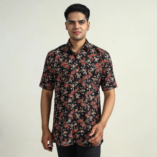 Black - Bagru Block Printed Cotton Men Half Sleeve Shirt 10