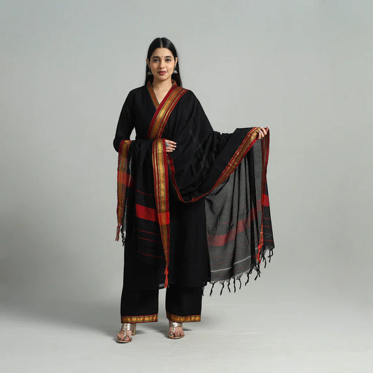 Black - Cotton Dharwad Kurta Set with Palazzo & Dupatta 30