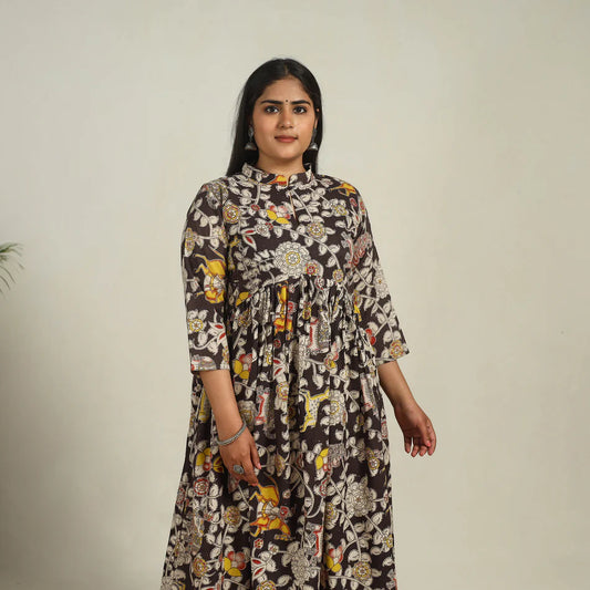 Black - Printed Cotton Flared Kalamkari Kurta 17