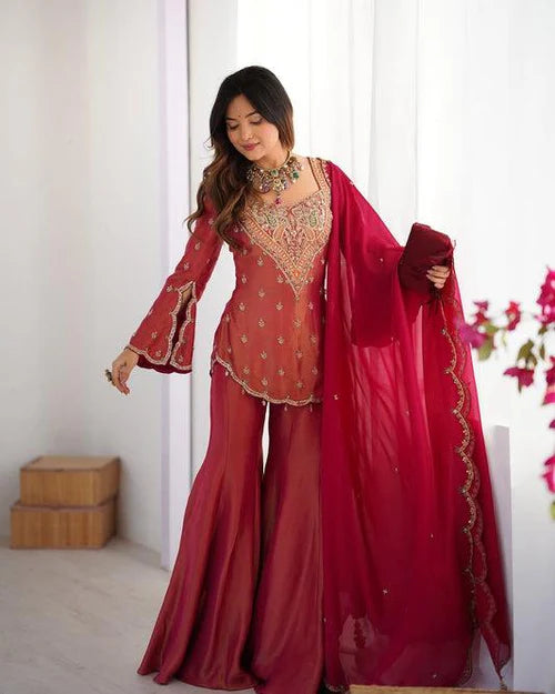 DESIGNER PINK EMBROIDERED SHARARA SET FOR WOMEN