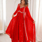 RED EMBROIDERED ANARKALI SUIT SET WITH DUPATTA