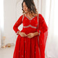 RED EMBROIDERED ANARKALI SUIT SET WITH DUPATTA