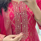 ELEGANT RUBY PINK BROCADE KURTA SET WITH FLORAL DUPATTA