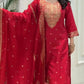 RED SILK BLEND EMBROIDERED KURTA PANT SET WITH DUPATTA FOR WOMEN