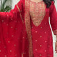 RED SILK BLEND EMBROIDERED KURTA PANT SET WITH DUPATTA FOR WOMEN