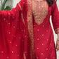 RED SILK BLEND EMBROIDERED KURTA PANT SET WITH DUPATTA FOR WOMEN