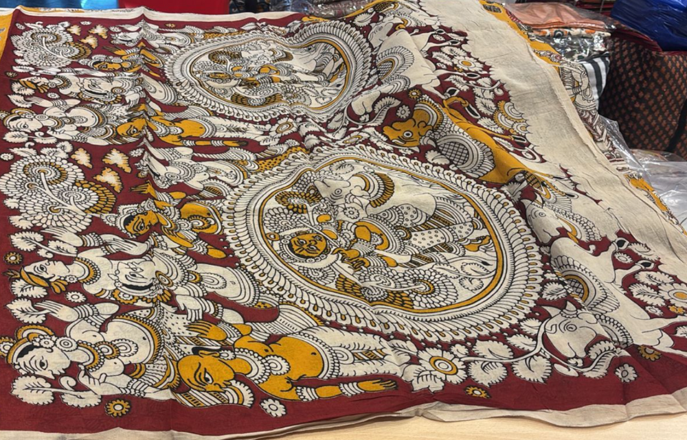 Bisque KALAMKARI SP CT B SERIES SAREE, pallu