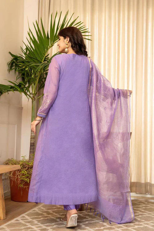 GRACEFUL LAVENDER  EMBROIDERED COTTON SILK KURTA SET WITH DUPPATA